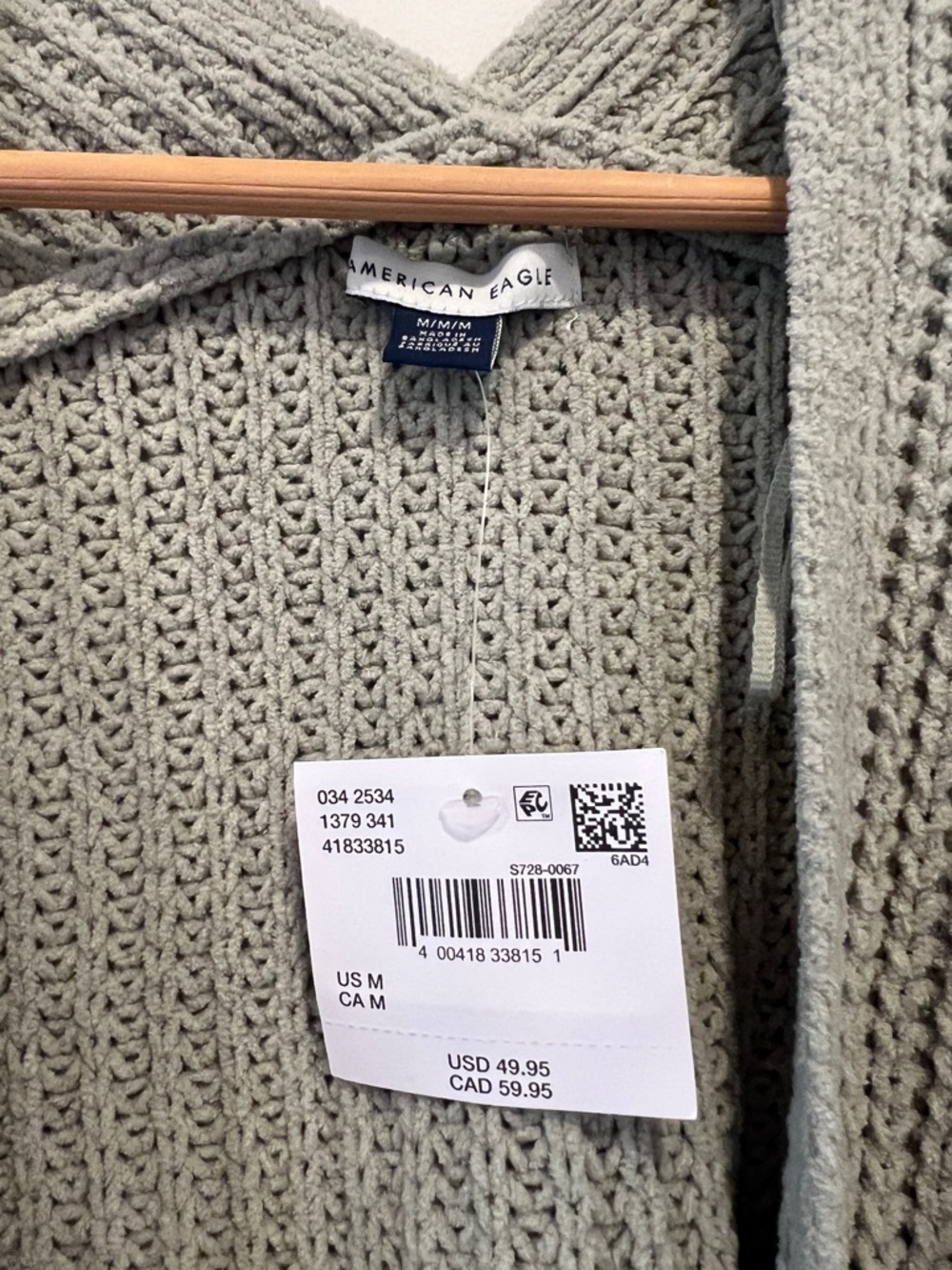 American Eagle Outfitters Open-Front Chunky Knit Cardigan - Sage Green - Picture 2 of 6